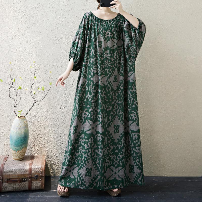 Dimanaf 2025 Summer Plus Size Dress Women Casual Vintage Floral Dress Basic Printing Long Beach Elegant Loose Dress