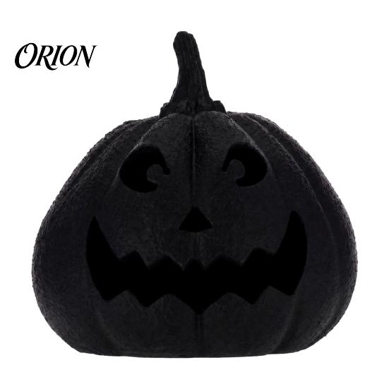 Gothic Home Decoration Halloween Pumpkin Figurine, Black Resin Spooky Face Sculpture, Matte Statue Tabletop Centerpiece for Table Mantel Fireplace