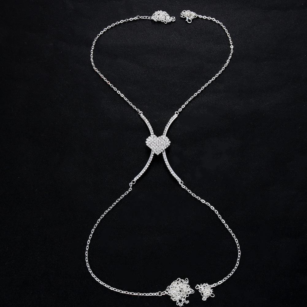Sexy Body Chain Heart Harness Bodychain for Women Belly Neck Bikini Chain Breast Chain Female Bodysuit Beach Jewelry 0778 Chest Chains серебряный