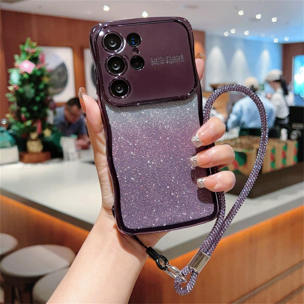 

Чехол для Samsung Galaxy S25 Ultra с ремешком, градиентный блестящий гальванизированный ТПУ чехол для телефона Dark Purple