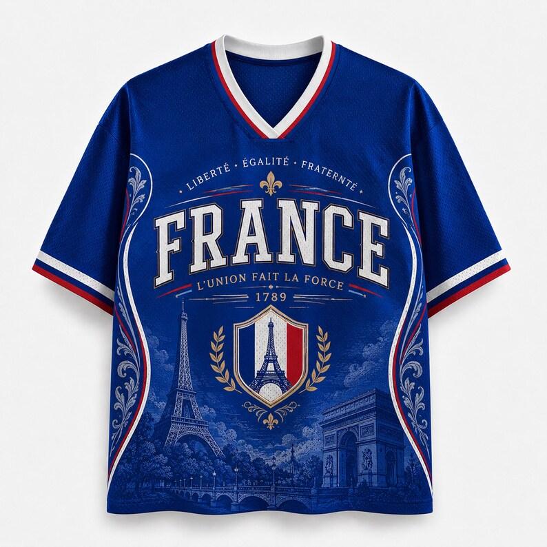 2026 Französisches Fan-Trikot Fußball-Print Atmungsaktiv V-Ausschnitt Mesh Fußball-T-Shirt Ist Ein Muss für Fans M blue
