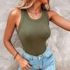 Women Ribbed Tank Top Knitted Camisole with Built-in Bra Casual Crew Neck Sleeveless Basic Tee Shirt for Workout Parties Vacations