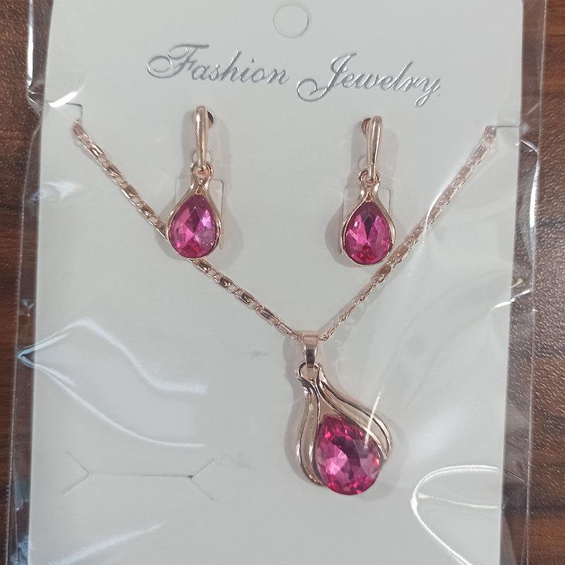 Wish Fashion Women's Blue, Green & Red Teardrop Necklace & Earrings Set