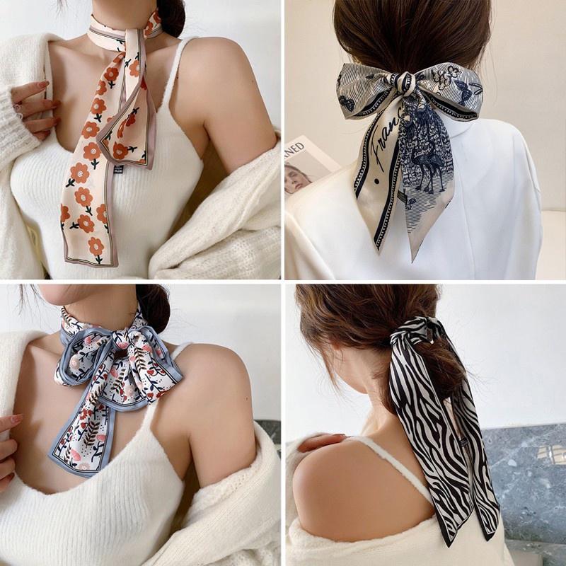 Foulard di Seta Fascia per Capelli Nastro Lungo Fiocco Stampa Coreana Lettera Foulard per Capelli Donna Porta Coda di Cavallo Accessori per Capelli