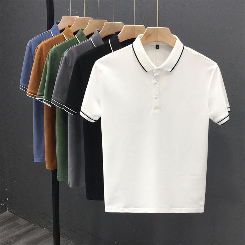 Summer Ice Silk Short Sleeve Polo Shirt For Men Contrast Trim Collar Business Casual Breathable And Quick-dry Cross-border Hot Sale
