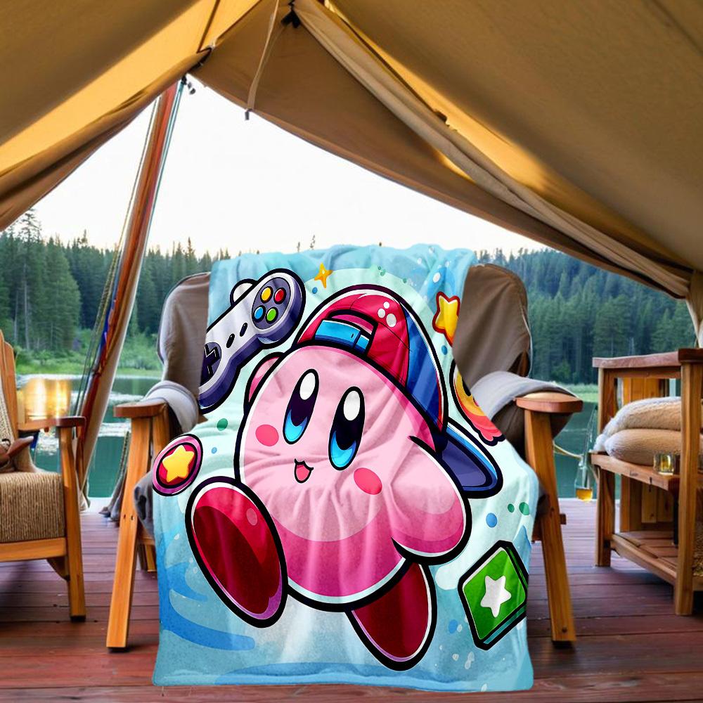 1pc Gaming Kirby All-Season Comfort, Outdoor Flannel Blanket - Soft, Warm & Cozy for Naps, Camping & Travel 060