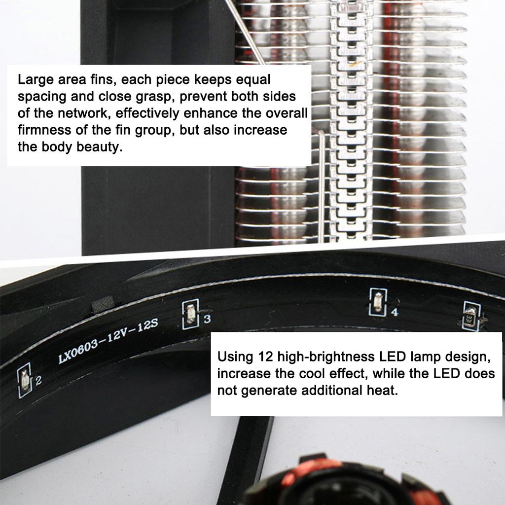 LED CPU Cooler Fan with RGB Cooling Heatsink For Intel 775/1150/1151 ...