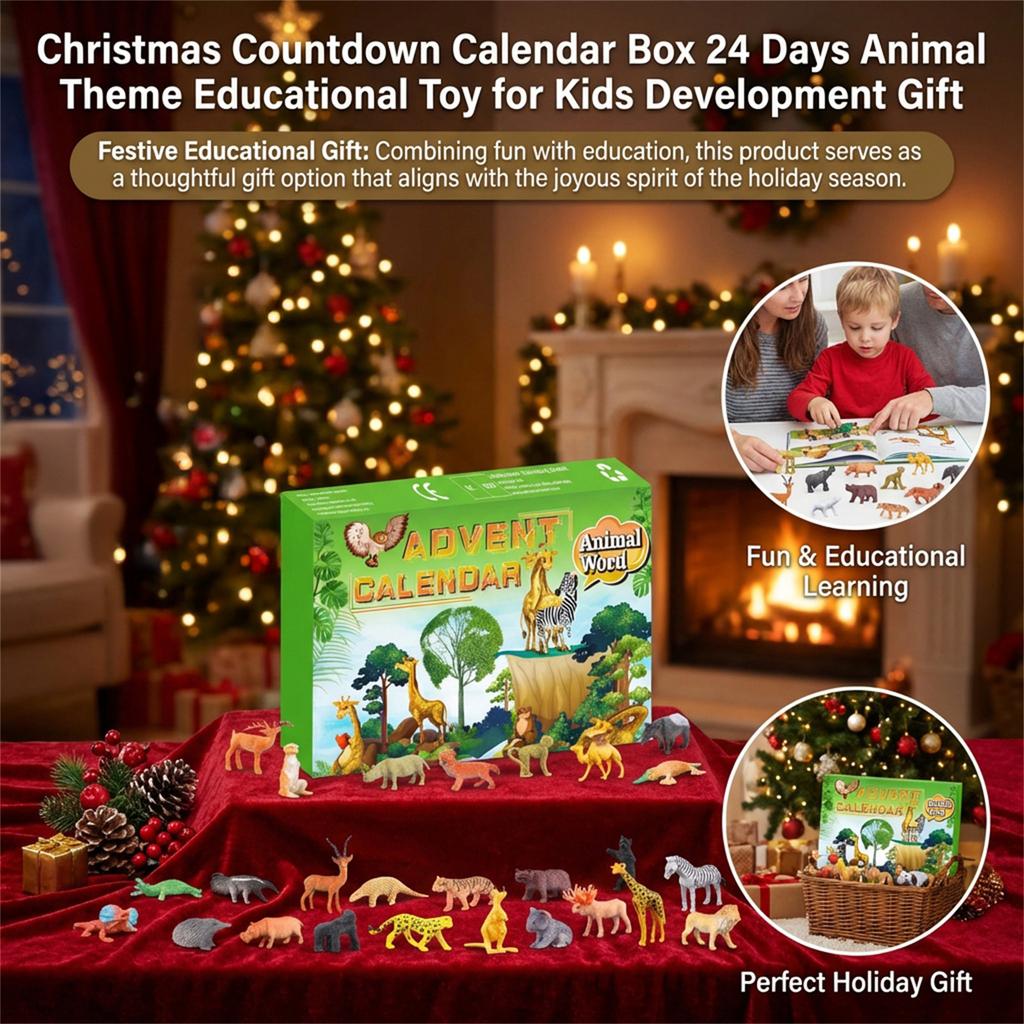Christmas Countdown Calendar Box 24 Days Animal Theme Educational Toy for Kids Development Gift