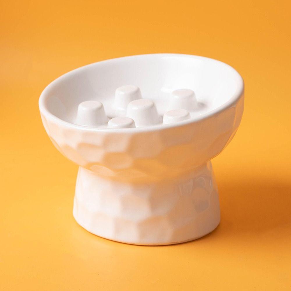 Ceramic Cat Slow Feeder Bowl Slanted Mouth Pet Drinking Eating Feeder for Kitten/Puppy/Bunny