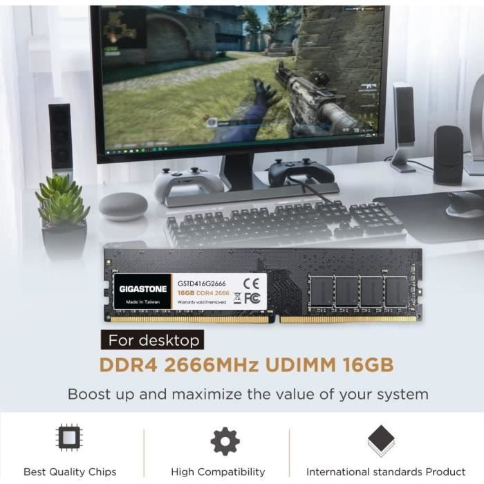 Mémoire RAM DDR4 - Gigastone - Kit 32Go (2x16Go) - 2666MHz - UDIMM - Non ECC - Rouge