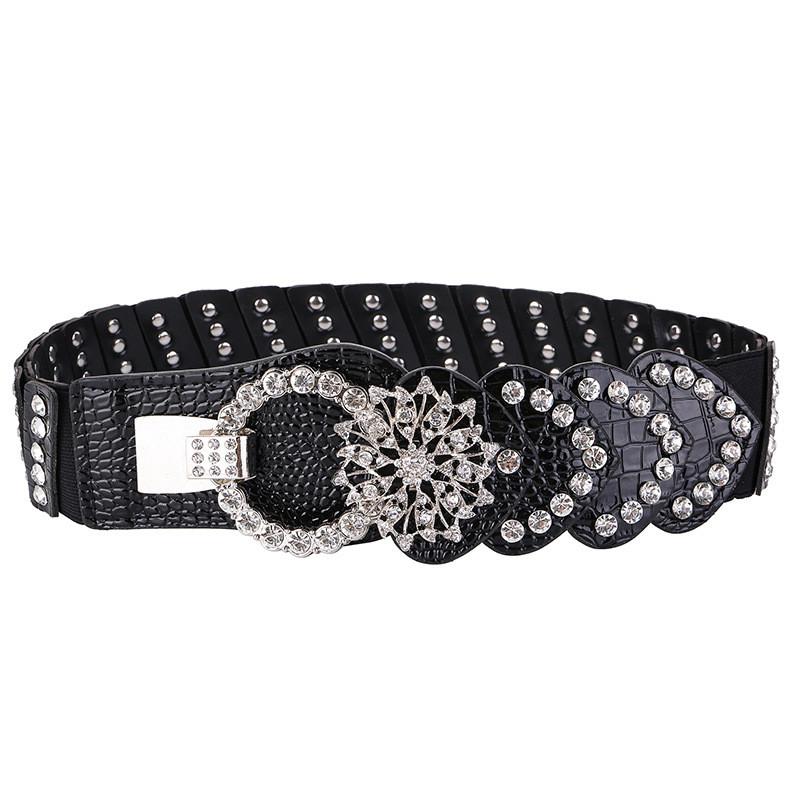 Stylish Womens Wide Crystal Belt With Alloy Buckle For Dress Fashion Accessory