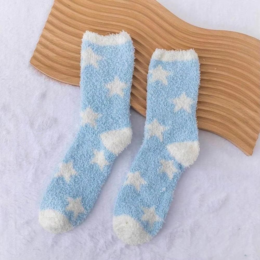 Star Pattern Coral Fleece Socks Breathable Sleeping Socks New Sleep Stockings  for Women