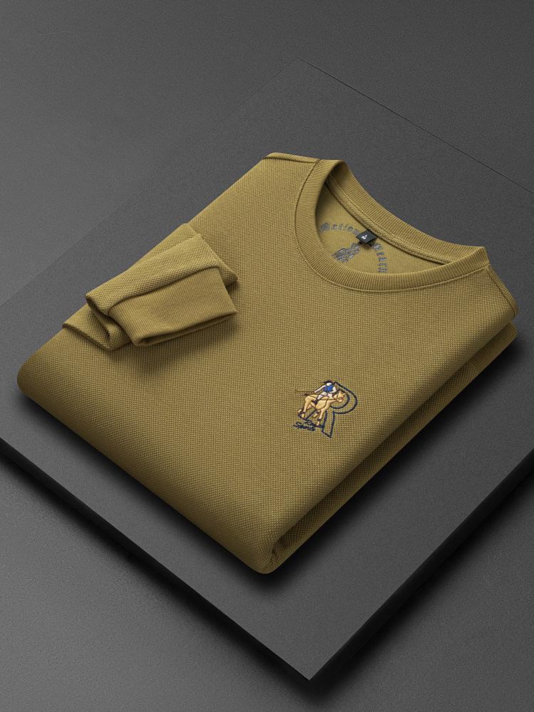 Python Dragon 2026 Autumn/Winter Men's Embroidered Waffle Round Neck Sweatshirt - Heavyweight Pullover for Middle-aged and Young