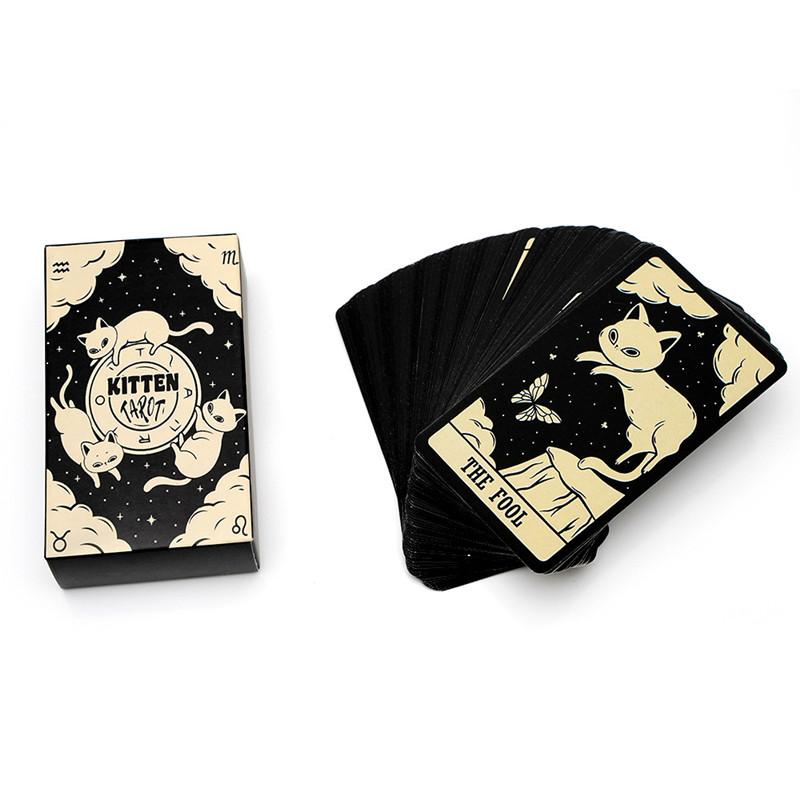 Kitten Tarot Deck 78Pcs Cute Black and White for Beginners Version Mysterious Board Game Fun Fortune Telling Kit