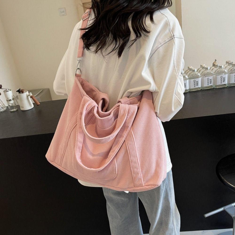Solid Color Corduroy Shoulder Bag Large Capacity Crossbody Bag Canvas Tote Bag  All-match