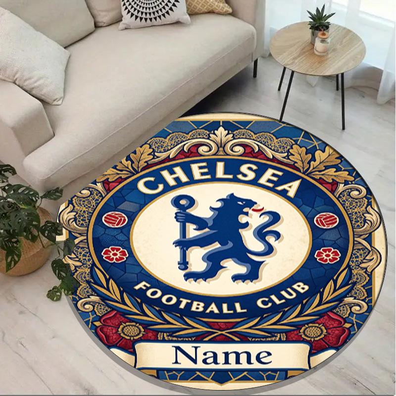 Custom Name Personalized Chelsea Football Club Print Round Rug, Versatile Home Decor Carpet, for Playroom, Apartment, Balcony, Entryway, Hallway Gift