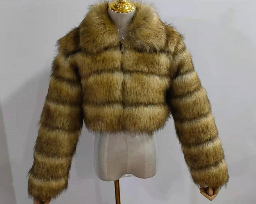 Cappotto da donna in finta pelliccia di volpe europea, Patchwork, Manica lunga