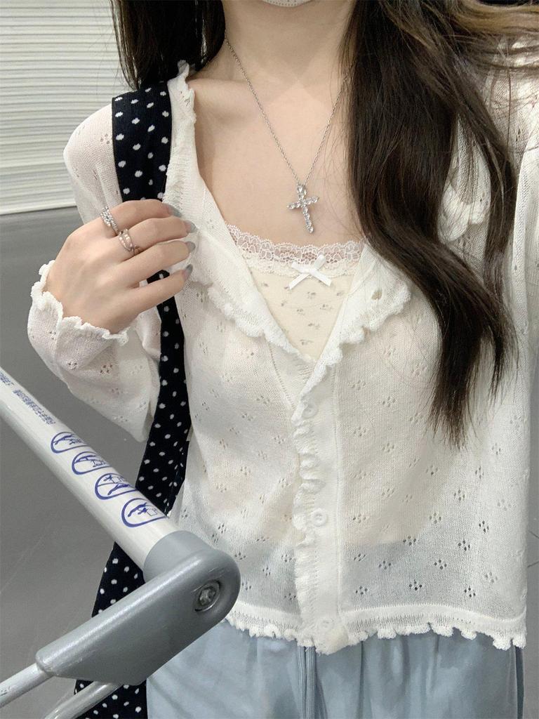 Ice Silk Thin Knitted Summer Cardigan with Long Sleeves and Sun Protection