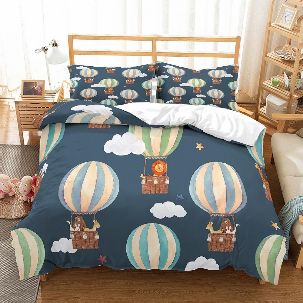 Comforter Hand Painted Style Balloon - Floating Air Balloons With Clouds & Moon Print Available In Twin And King Sizes