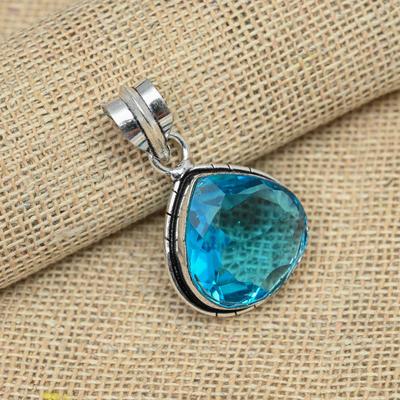 Blue Topaz Gemstone 925 Sterling Silver Handmade Pear Shaped Pendant Jewelry