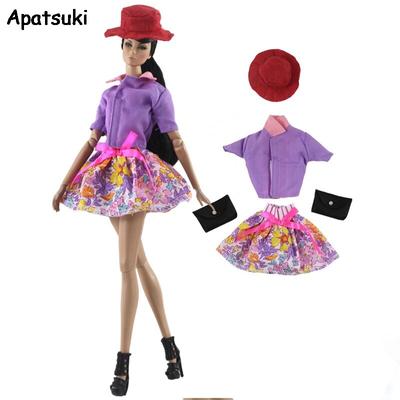 Barevné módní panenky Oblečení pro panenku Barbie Oblečení Set Klobouk Košile Sukně Kabelka 1/6 Příslušenství pro panenky Do Domečku pro panenky Barbie Hračka