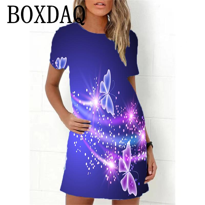 2023 Neues Sommer Damenkleid Retro Hippie 60er Vintage Flower Power Lockeres A-Linien-Kleid Lässig Übergroß Damen 3D-Druck Minikleid