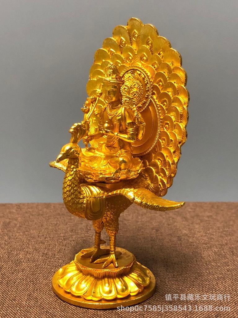 Gold Brass Tibetan Buddhist Peacock King Buddha Statue Living Room Home Garden Decoration Statue Sculpture Desktop Crafts