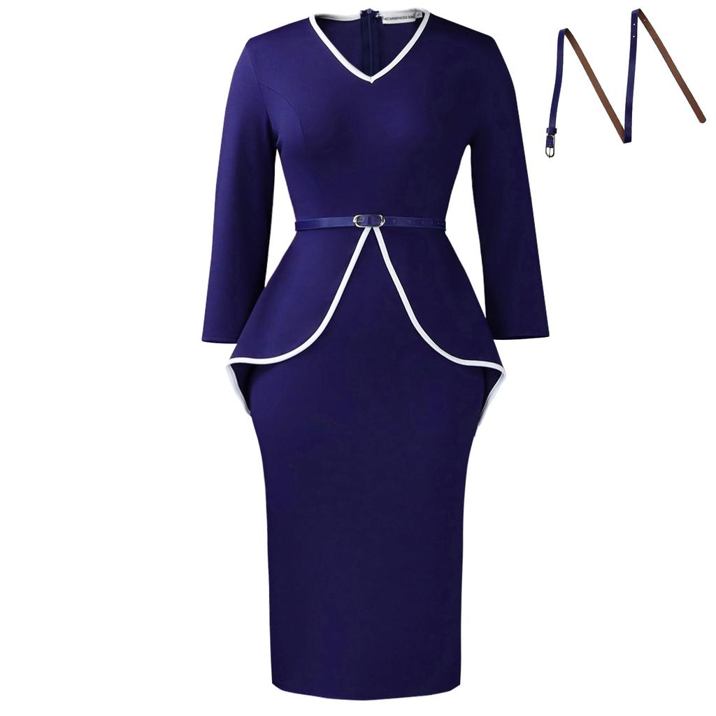 Women's New Fashion Temperament Elegant Long-sleeved Ruffle Edge High Waist Large Size Dress