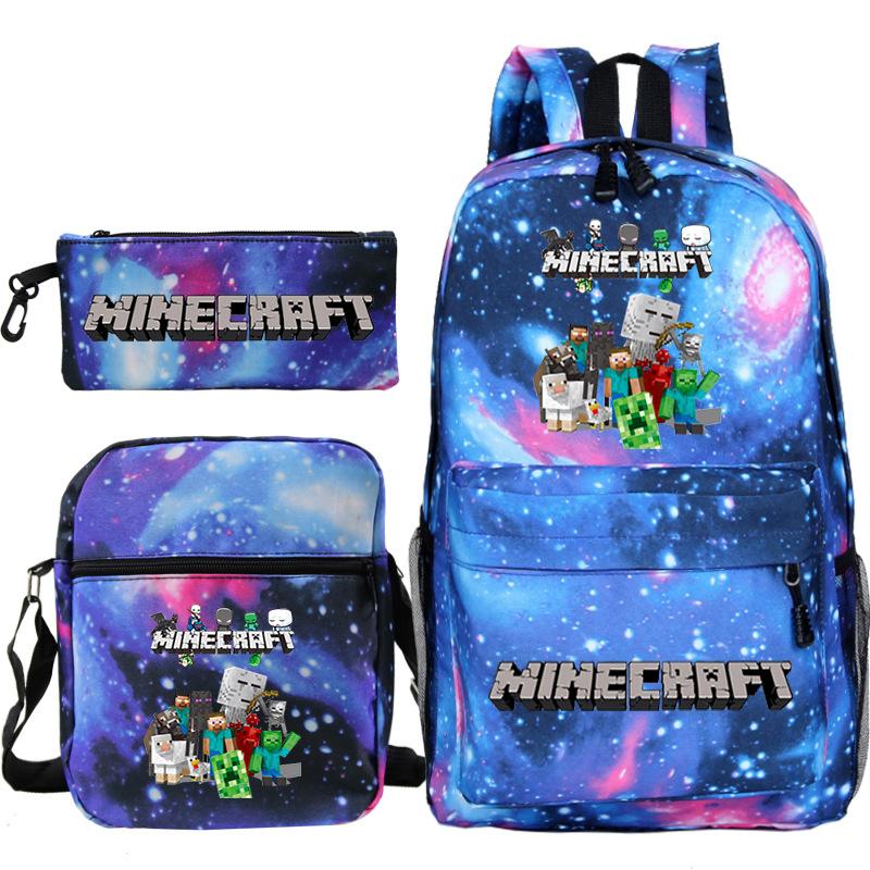 Minecraft Primary And Secondary School School Bag Children'S Backpack Backpack Shoulder Bag Pencil Case Three-Piece Set