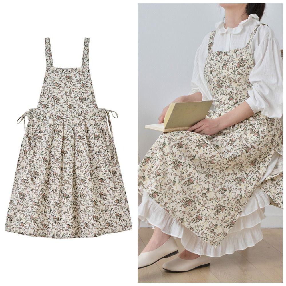 Floral Printed Household Work Apron Cotton Waiter Extended Aprons Kitchen Cooking Apron  Garden