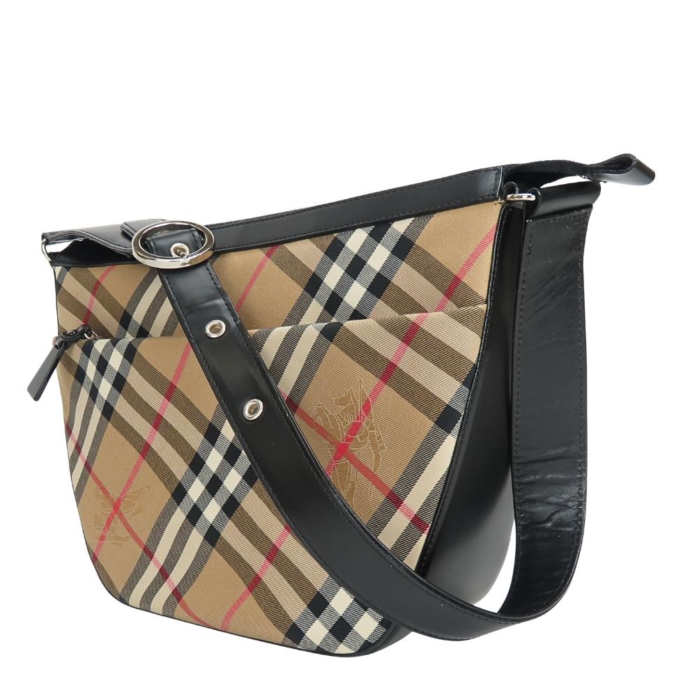 Used Burberrys Shoulder Bag Nova Check canvas/leather beige black one belt