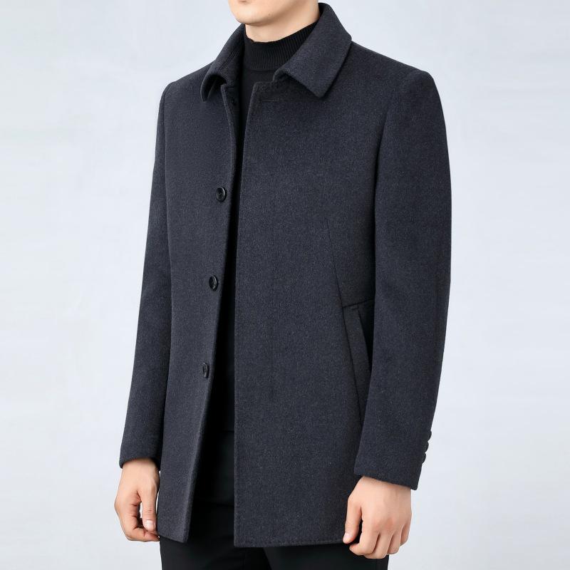 Men's Mid-Length Double-Faced Cashmere Wool Coat - Autumn/Winter Thick Tweed Jacket, Dad Style Trench Coat