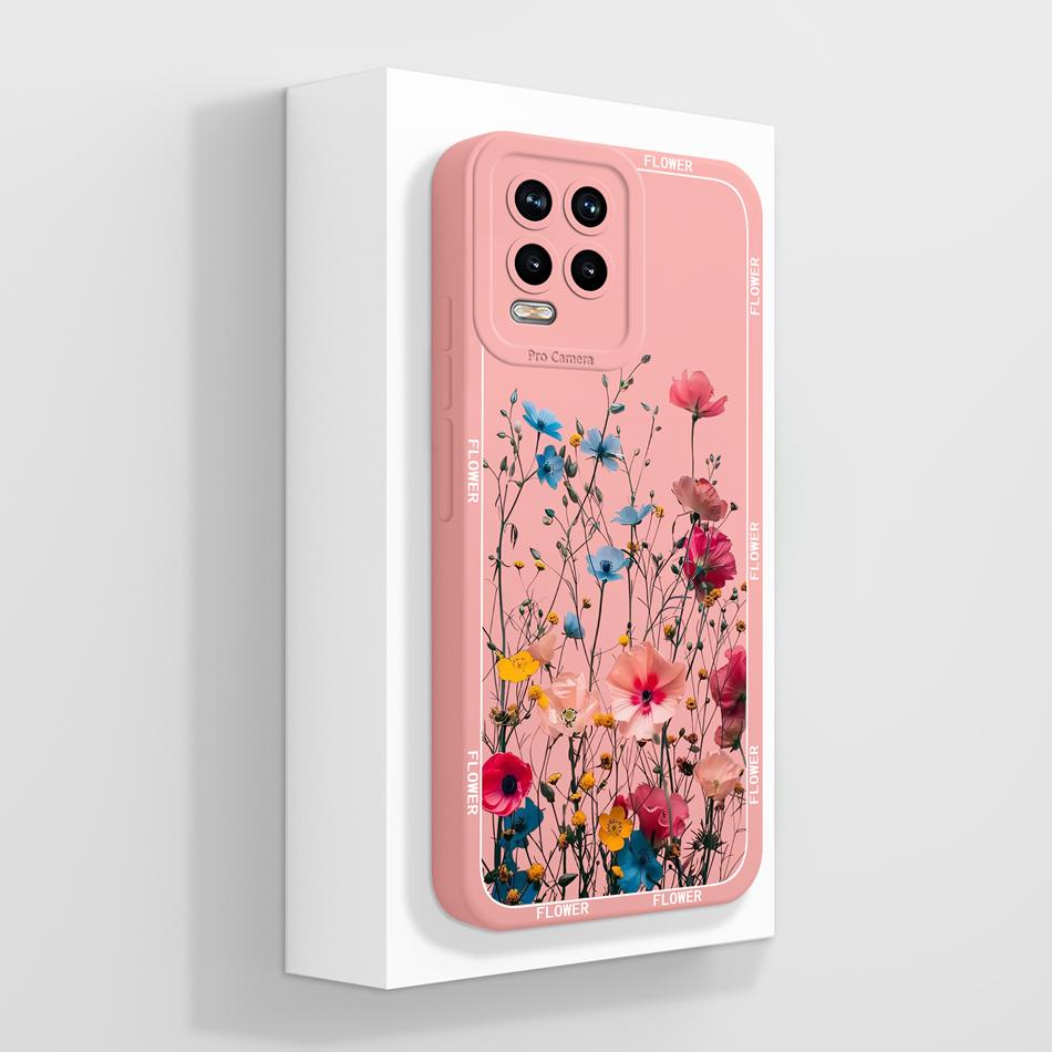 For Realme 8 Pro 8i 8S Phone Case Cute Flower Patterns Soft Liquid Silicone Full Coverage Cover For Realme 8Pro Anti Drop Shell