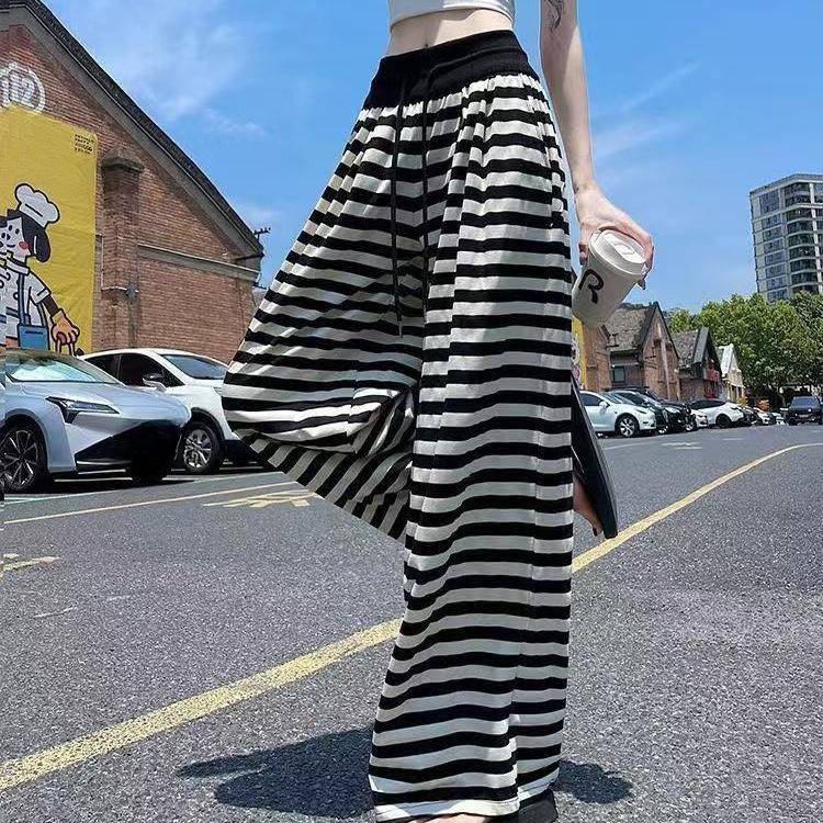 Subculture Women Pants Y2K Striped Cartoon Print Casual Wide Leg Trouser Spring Autumn Punk Harajuku Sweet Sweatpants