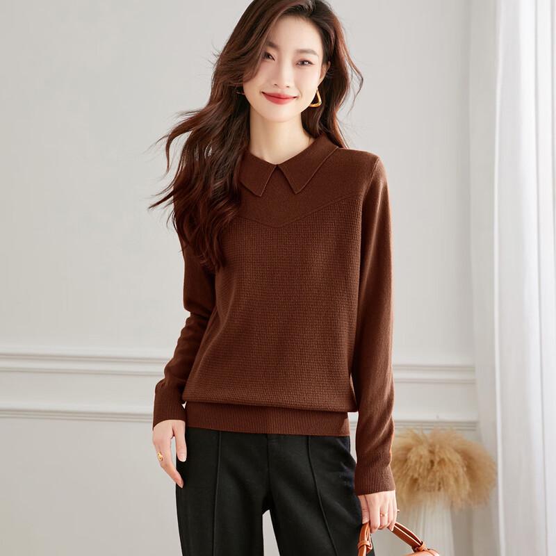 Srcr Women's Thick 100% Wool Peter Pan Collar Sweater