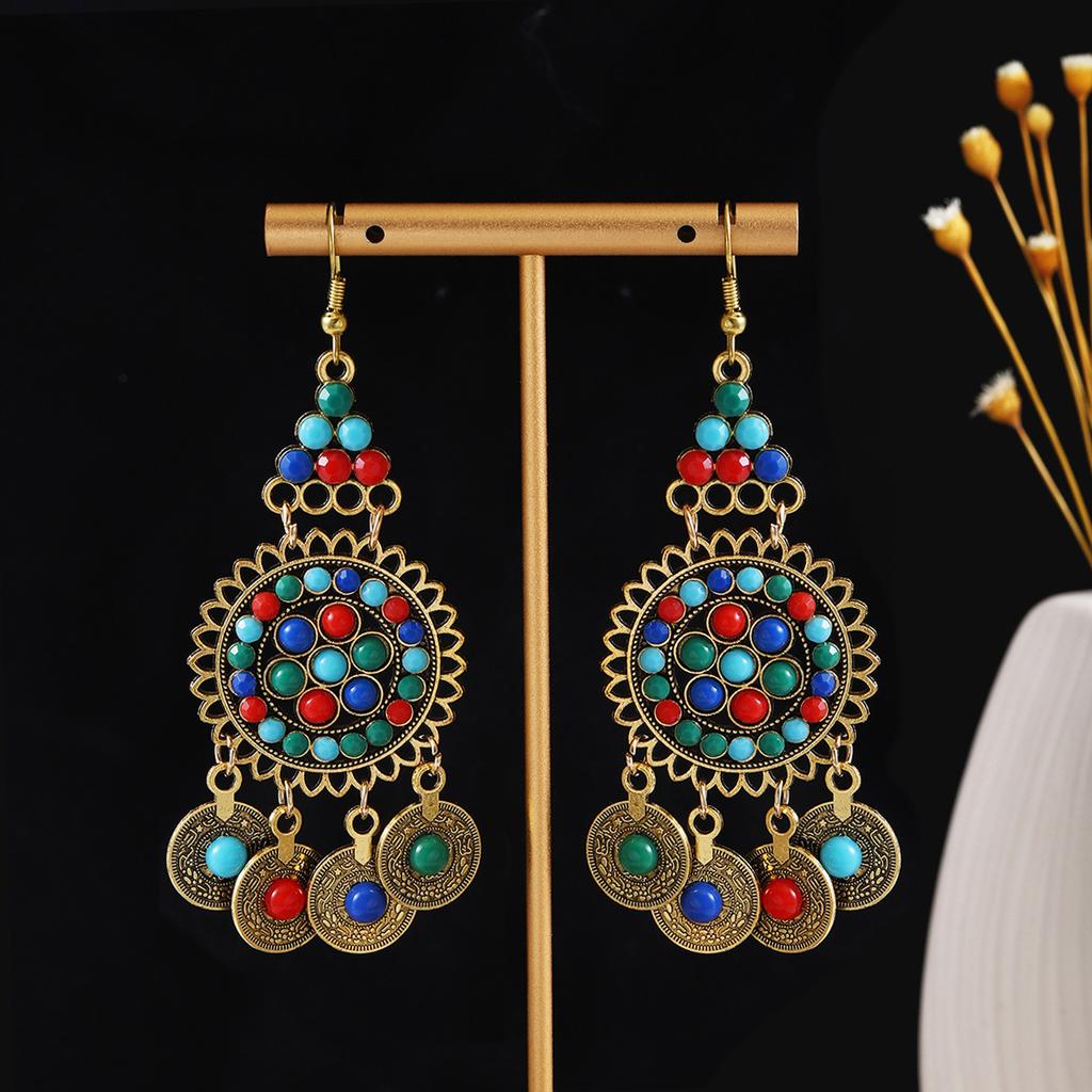Bohemian Ethnic Style Oval Earrings, Retro Tourist Attractions Ethnic Minority Fringed Beaded Earrings