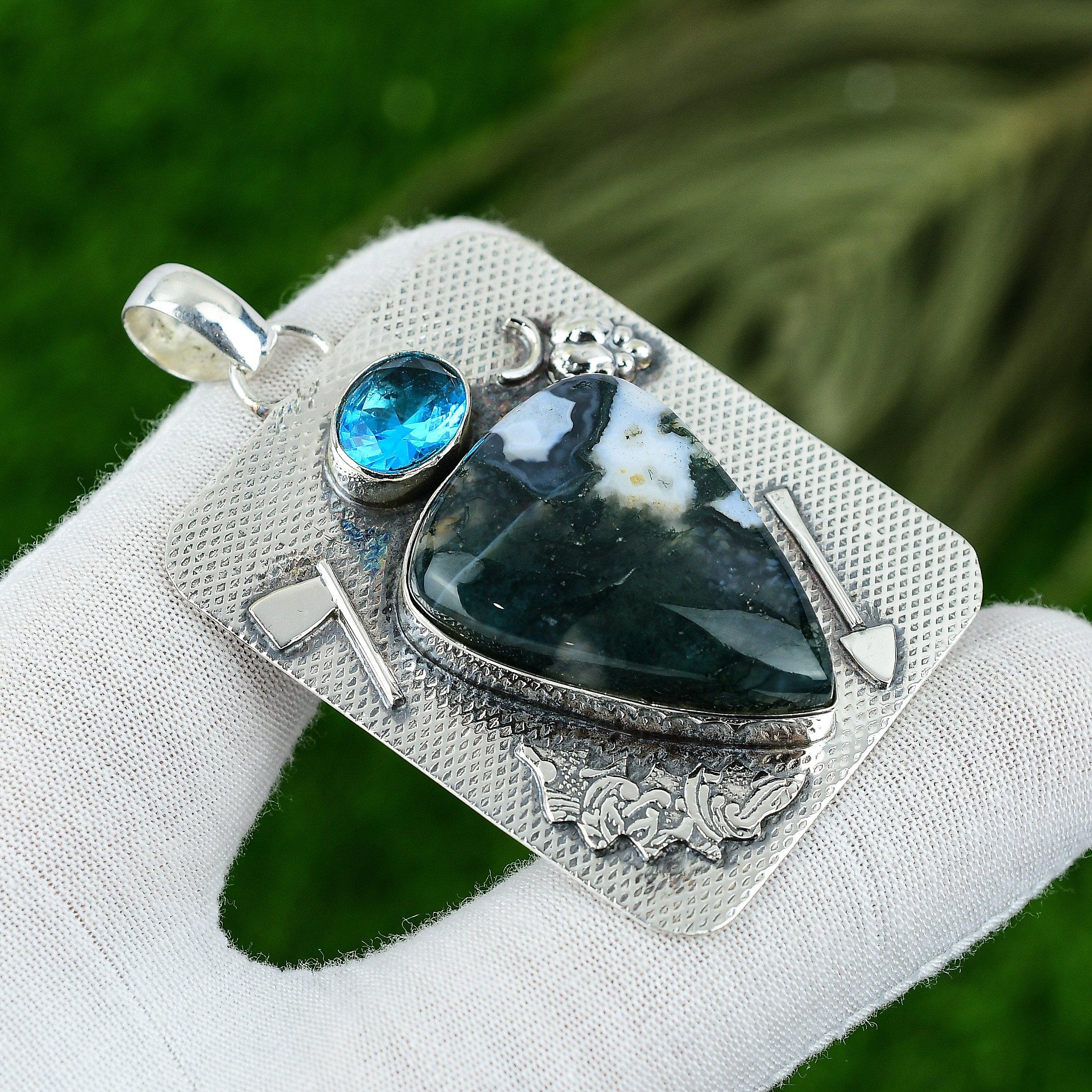 

Натуральный Солнечный Моховой Агат Драгоценный Камень Ювелирные Изделия 925 Стерлинговое Серебро Подвеска для Женщин