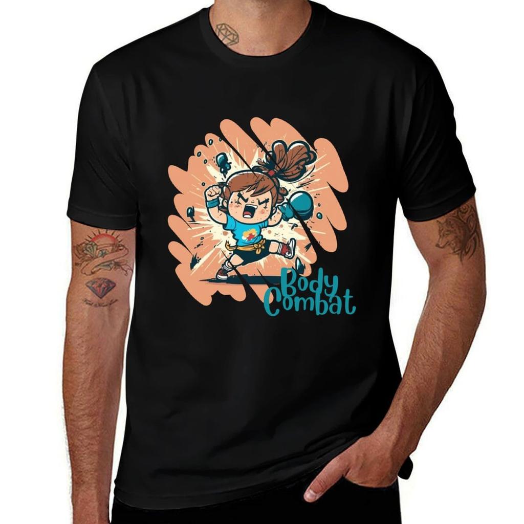 Funny Cartoonish Cute Girl Doing Body Combat Punch T-shirt Man T Shirts Cotton T Shirt Personalised T-shirt