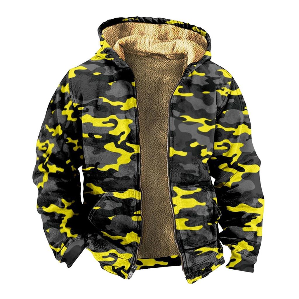 Herenjas met camouflageprint, casual lente- en herfsttrend, capuchonjas met rits
