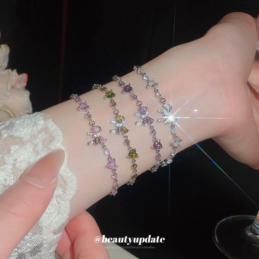Exquisite Zirconia Bow Heart Bracelet: High-End, Versatile, Dopamine Sparkle for Women