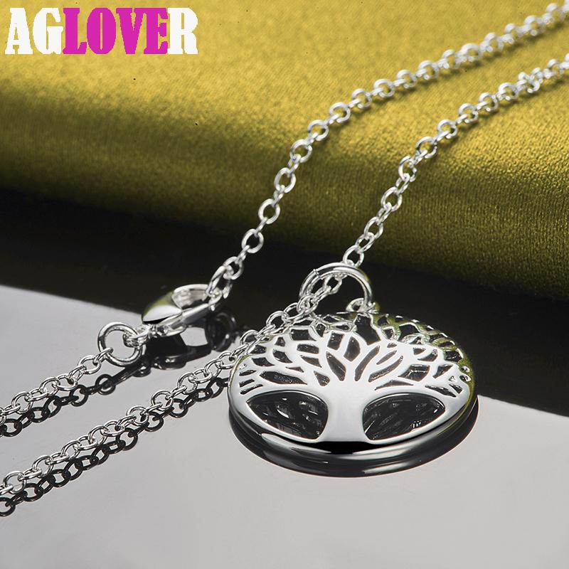 925 Sterling Silver Tree Round Pendant Necklace Jewelry
