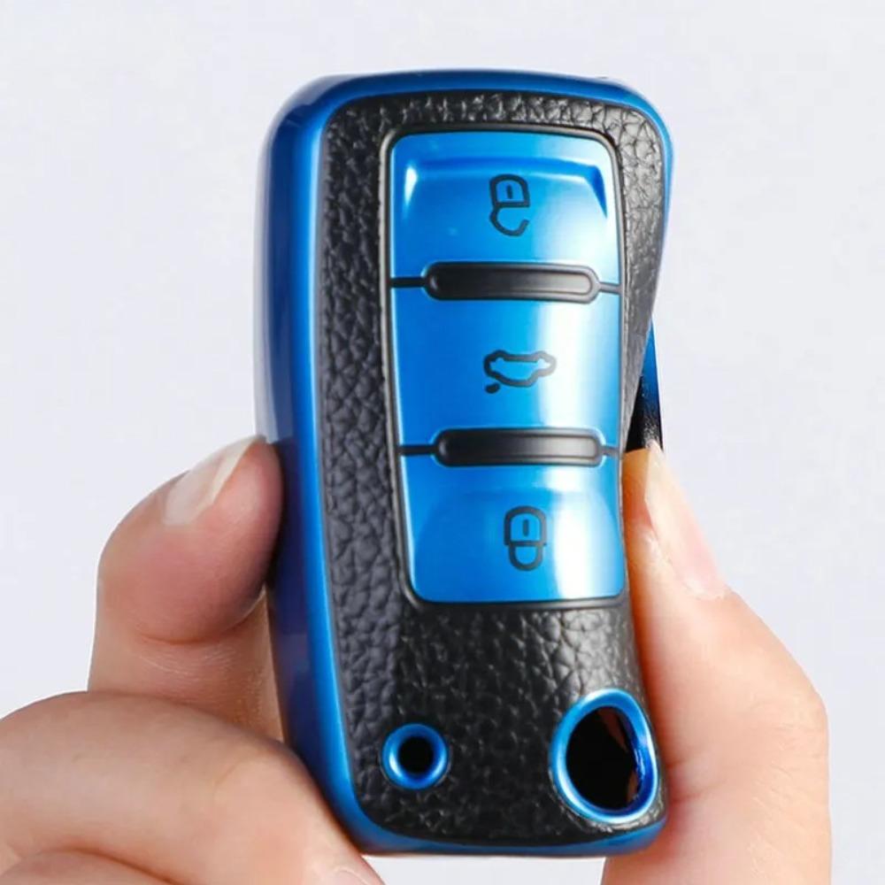 Capa de Chave de Carro em Couro TPU Bolsa Protetora de Cobertura Total para Chave de Carro para VW Volkswagen Polo Tiguan Passat Golf Jetta Lavida Skoda Octavia