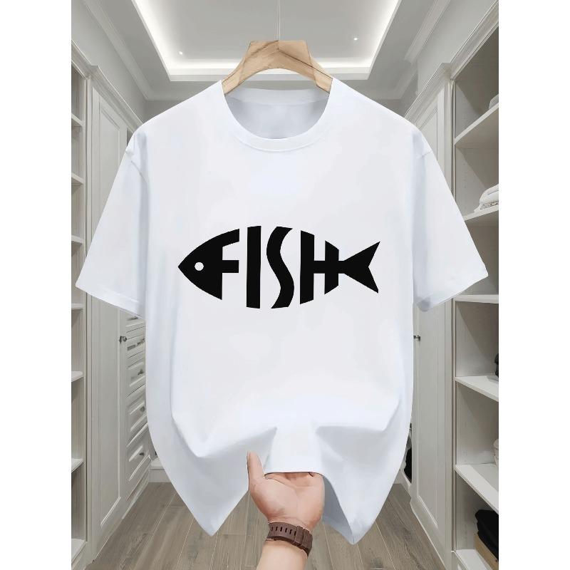 Kids Fish Print Black Crewneck Casual Short Sleeve T-Shirt 110 белый