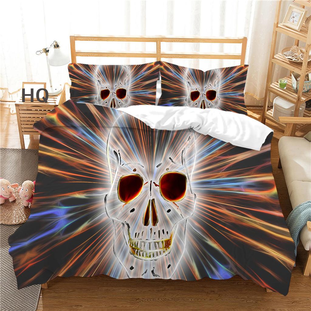 3D Terrifying Skull Bedding Set Halloween Down Duvet Cover Pillowcase 2/3pcs Luxury Home Textile Kid Men's Gift