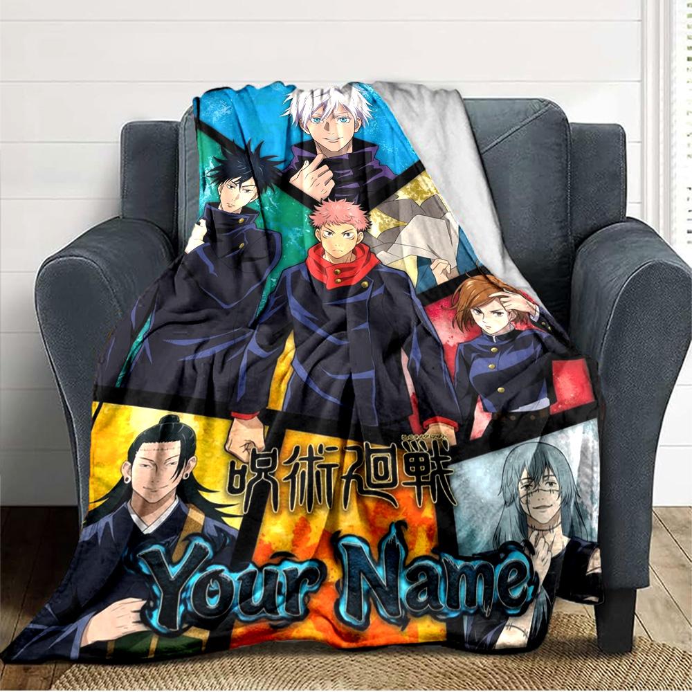 Name Custom Jujutsu Kaisen Print Flannel Blanket High Quality Warm Comfortable Cover for All Seasons Perfect for Gifts Home Decor