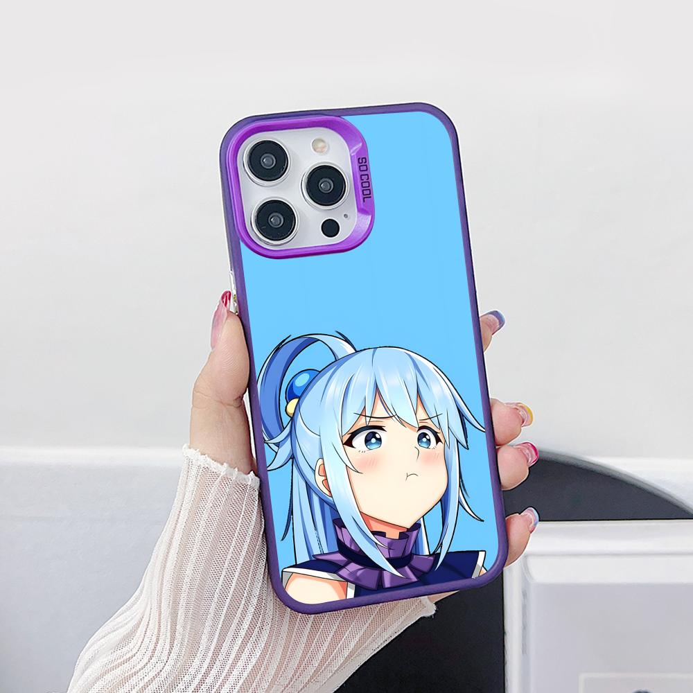 Konosuba Aqua Purple Translucent Mobile Phone Case for iPhone 17 16 15 14 13 12 11 X XR XS Air Pro Max Plus Colorful Cover