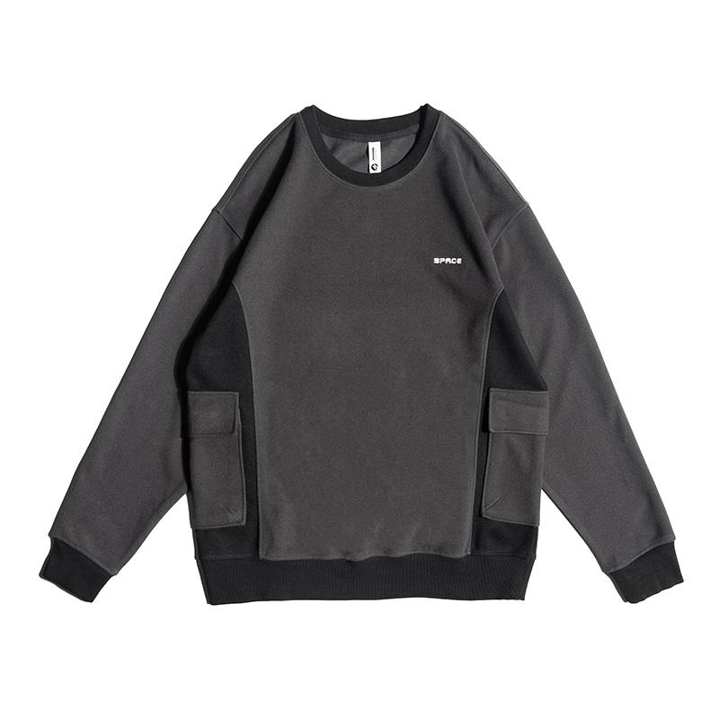 

Высококачественный трендовый дизайн карманный свитер мужской осенний свободный большой размер американский хулиган красивый сращивание круглый вырез повседневный топ M чёрный