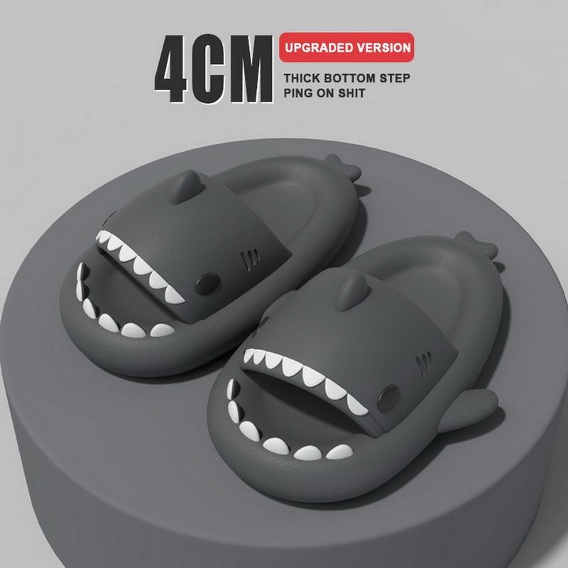Cute Shark Slippers 4CM Platform Women Men Indoor Bathroom Slides Couples Summer Shoes Soft EVA Female Male Beach Flip Flops
