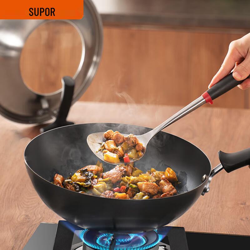 SUPOR 30cm Unbeschichteter Feineisen Wok mit Standdeckel