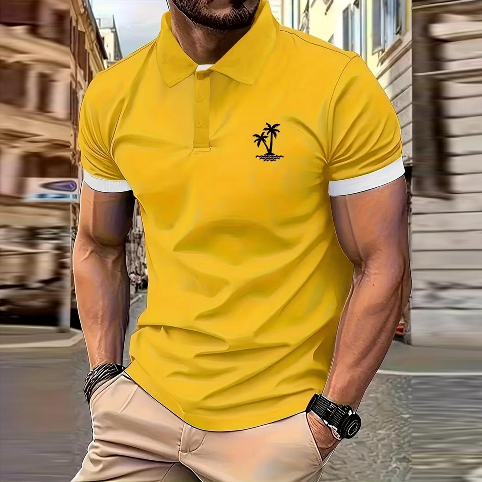 

Men s Collared Multi-color Sports Short-sleeved Shirt XL жовтий